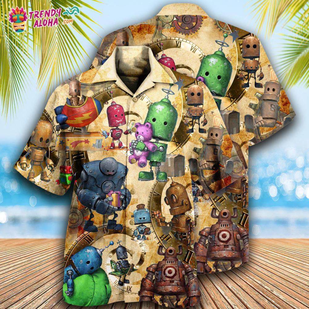 Robot With Solf Hearts Hawaiian Shirt – Trendy Aloha