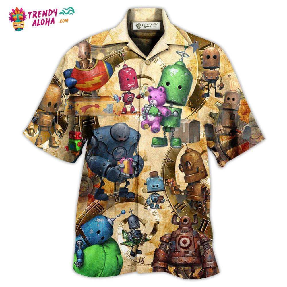 Robot With Solf Hearts Hawaiian Shirt – Trendy Aloha Robot With Solf Hearts Hawaiian Shirt – Trendy Aloha