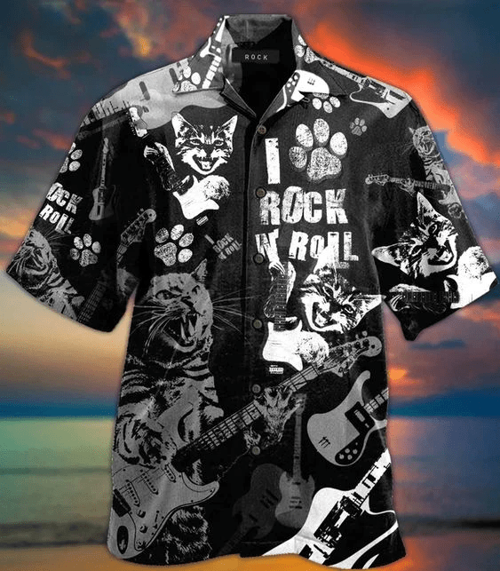 Rock N Roll Cats Make a Statement on Hawaiian Shirt