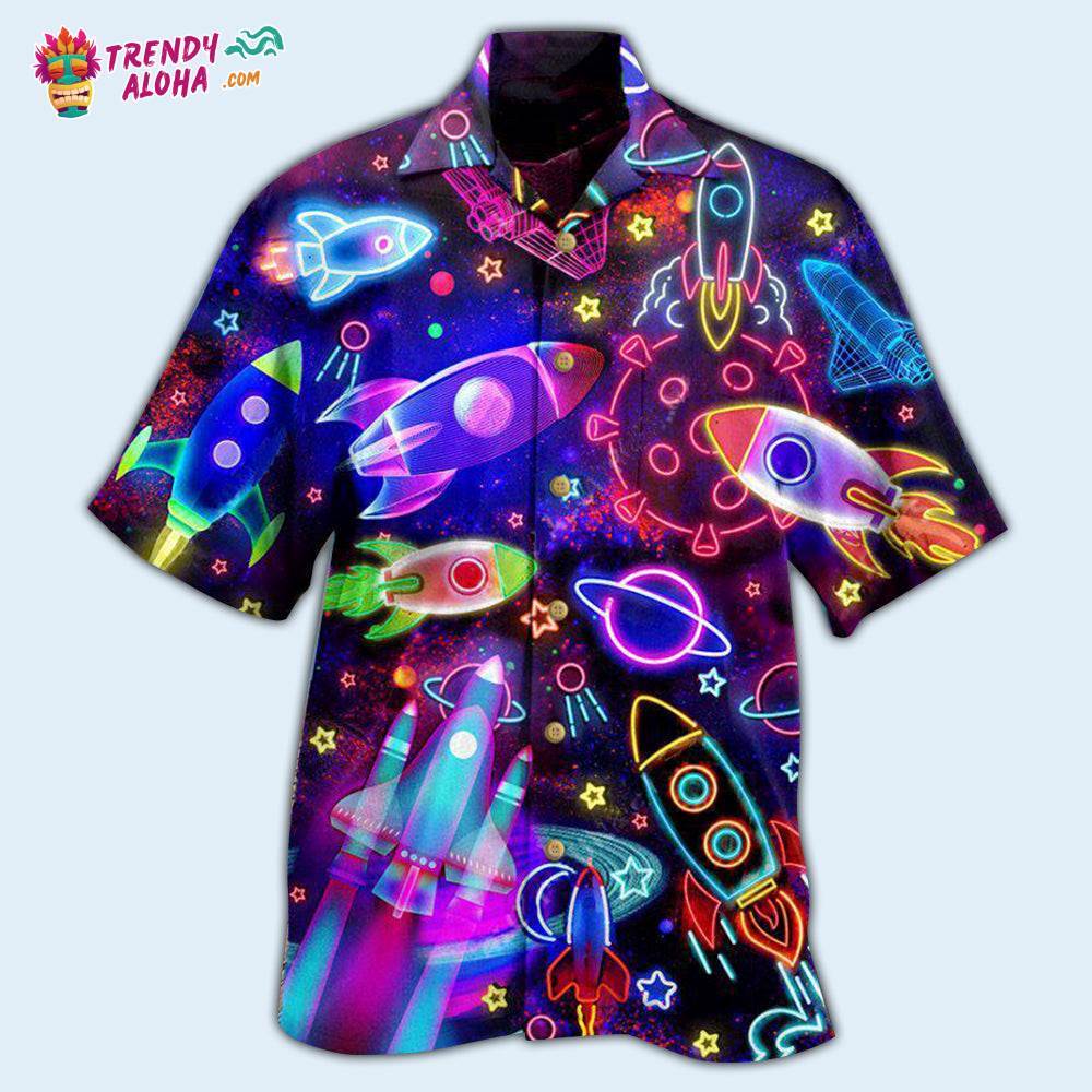 Rocket Galaxy Shoot For The Stars Glowing Hawaiian Shirt – Trendy Aloha
