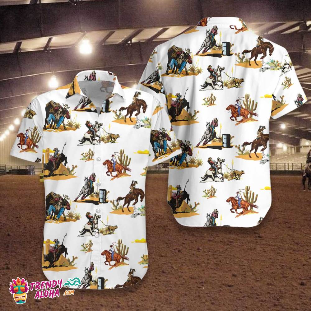 Rodeo Seamless Pattern Hawaiian Shirt White Version, Texas Native Western Shirt, Proud Texas Shirt For Men