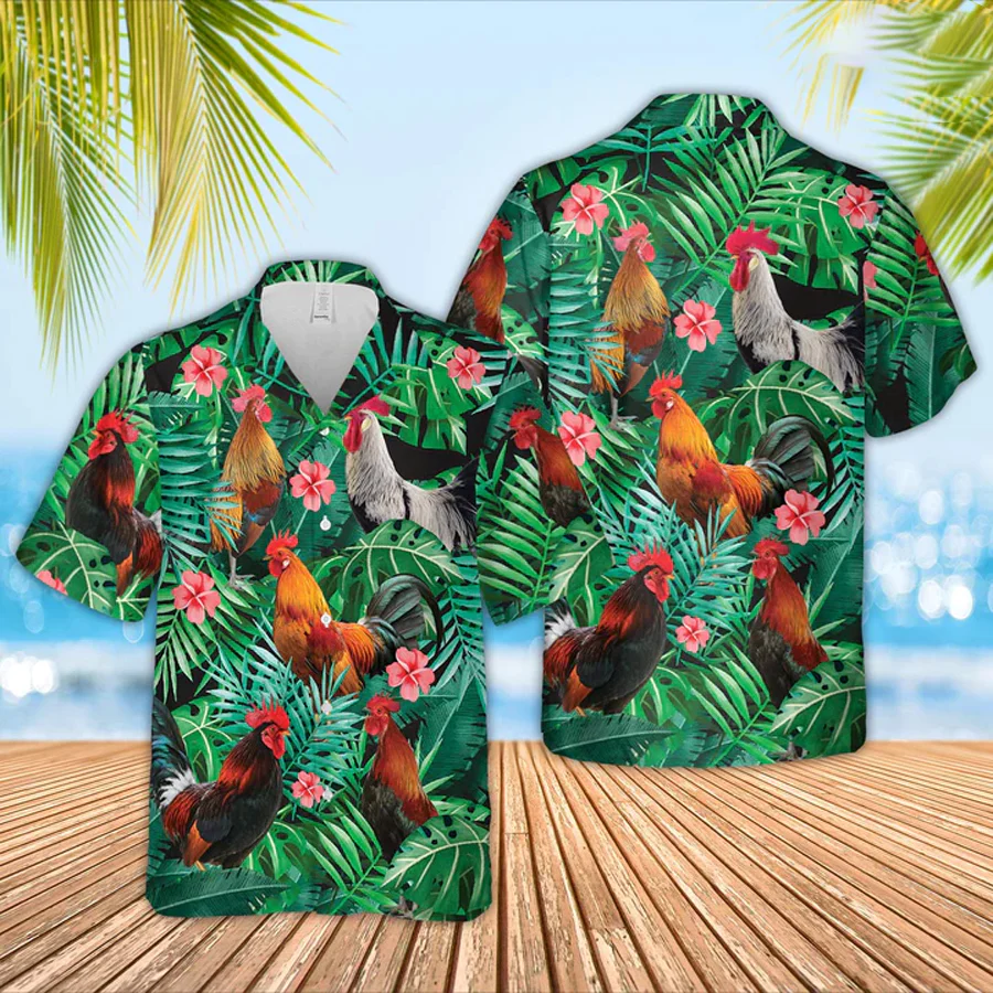 Rooster 3D Trendy Hawaiian Shirt, Farm Lover Hawaii Shirt For Men, Tropical Shirts, Gift For Him
