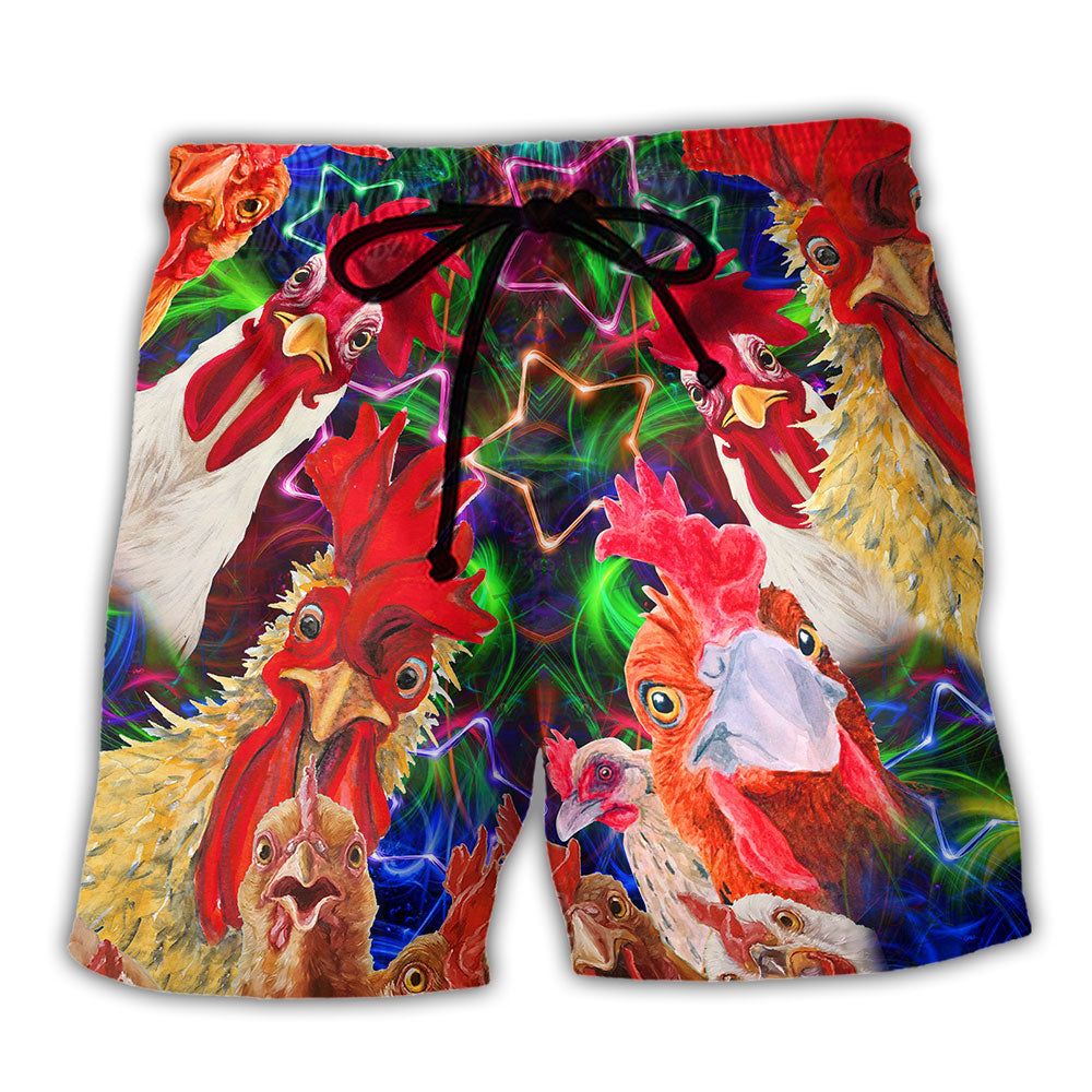Rooster Amazing Oh Cluck No Farmer Trendy Aloha Hawaiian Beach Shorts