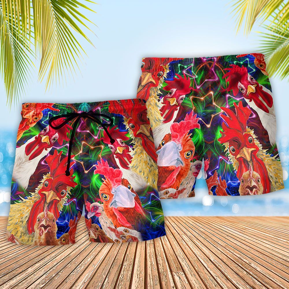 Rooster Amazing Oh Cluck No Farmer Trendy Aloha Hawaiian Beach Shorts