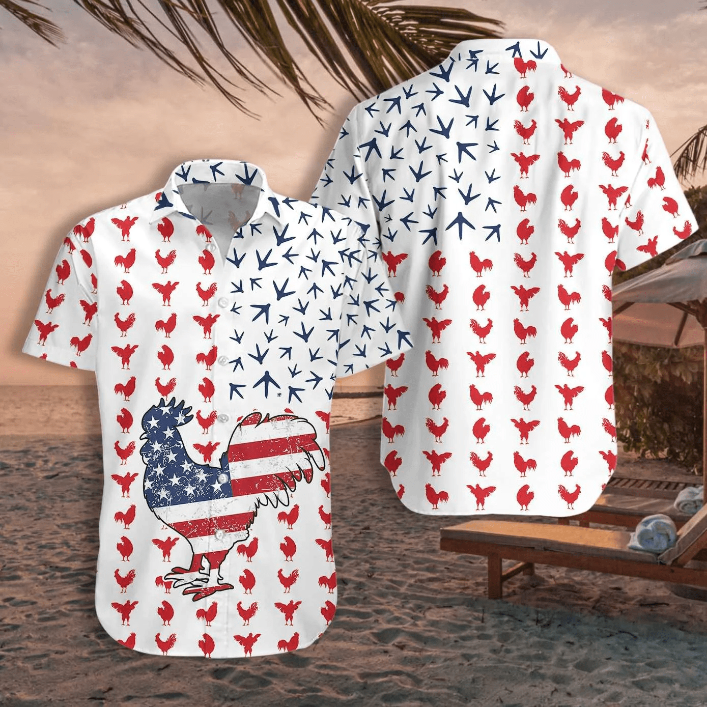 Rooster American Flag Theme Hawaiian Shirt 3D Printed Unique