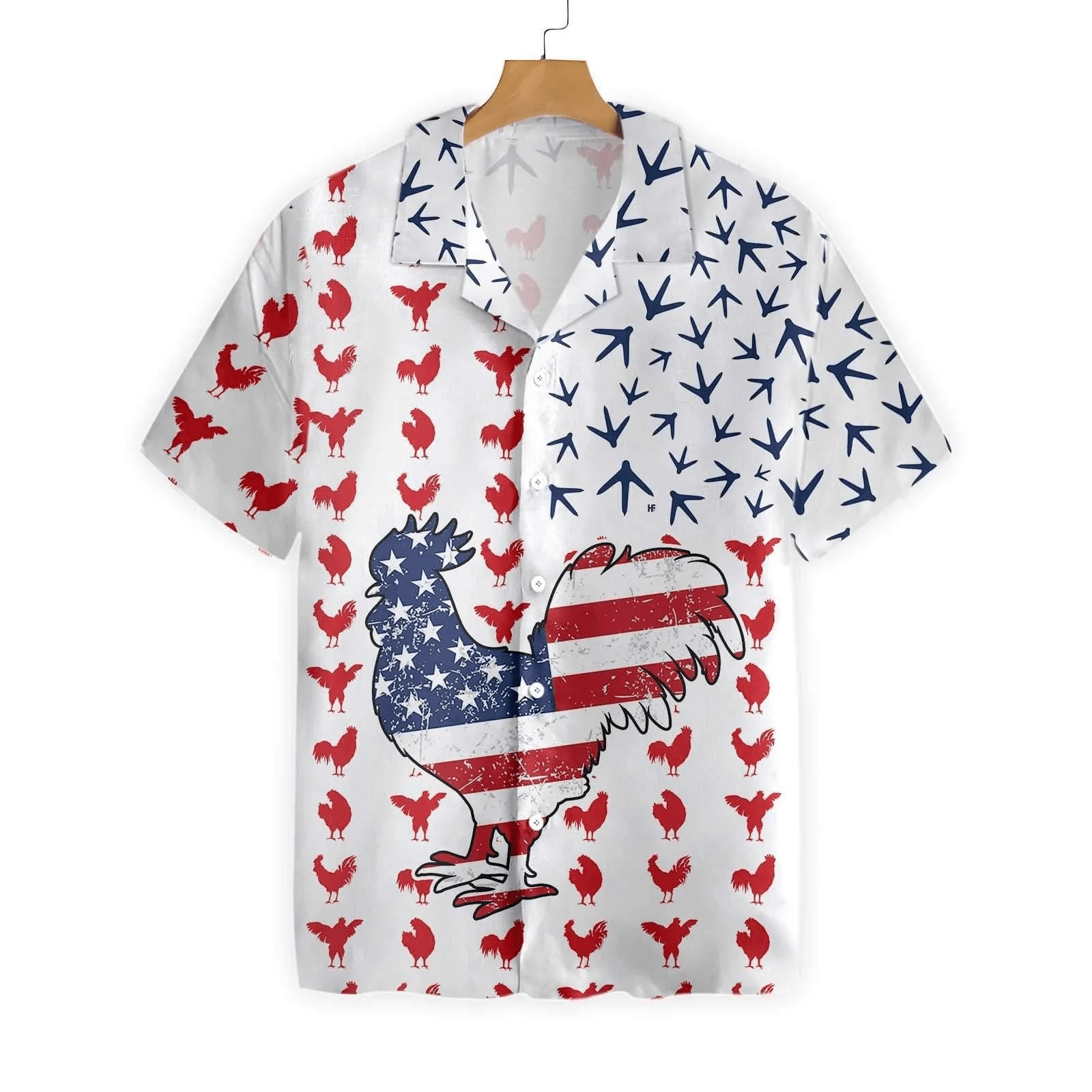 Rooster American Flag Theme Hawaiian Shirt 3D Printed Unique