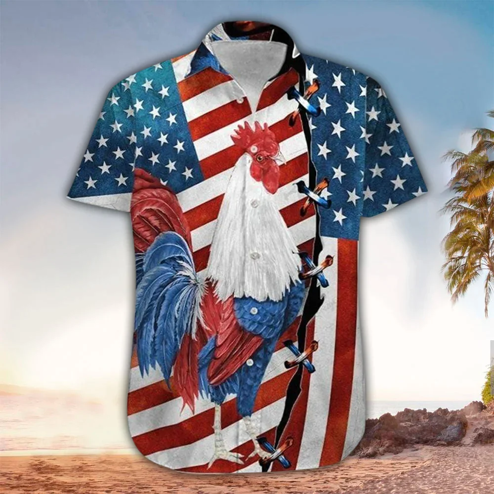 Rooster American Flag Trendy Hawaiian Shirt For Men Women – 4Th Of July Button Down Aloha Shirt