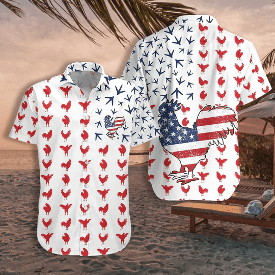 Rooster American Flag Trendy Hawaiian Shirt For Men Women – 4Th Of July Button Down Aloha Shirt