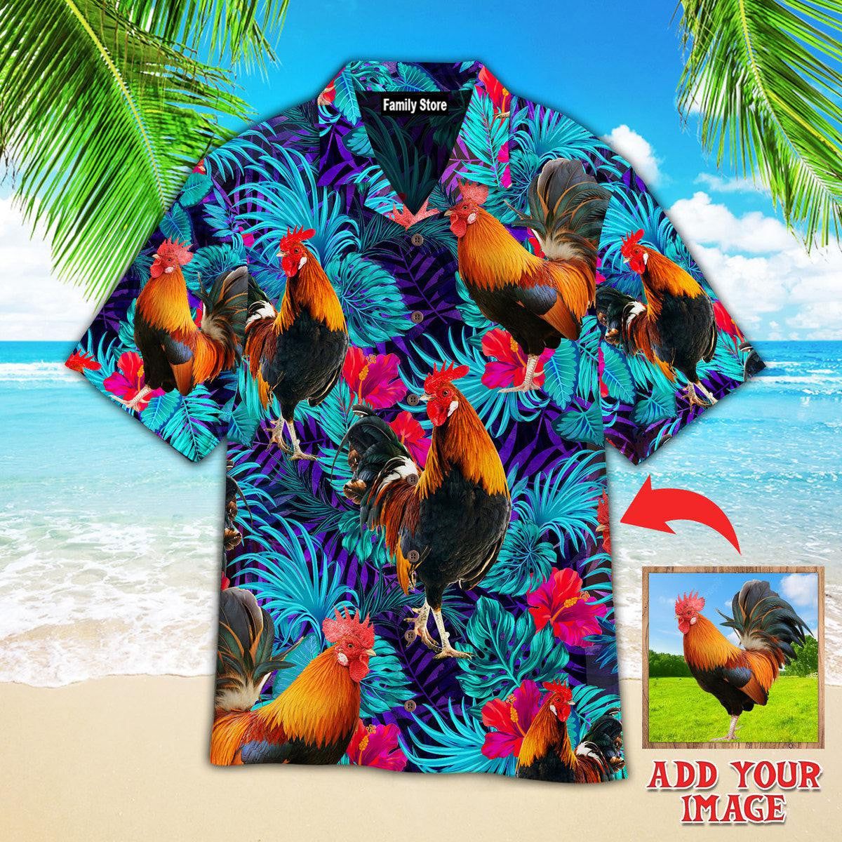 Rooster Blue Neon Tropical Custom Hawaiian Shirt