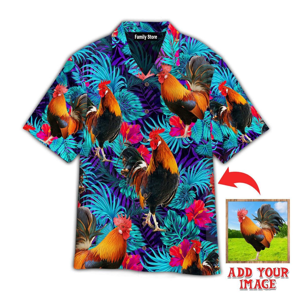 Rooster Blue Neon Tropical Custom Hawaiian Shirt