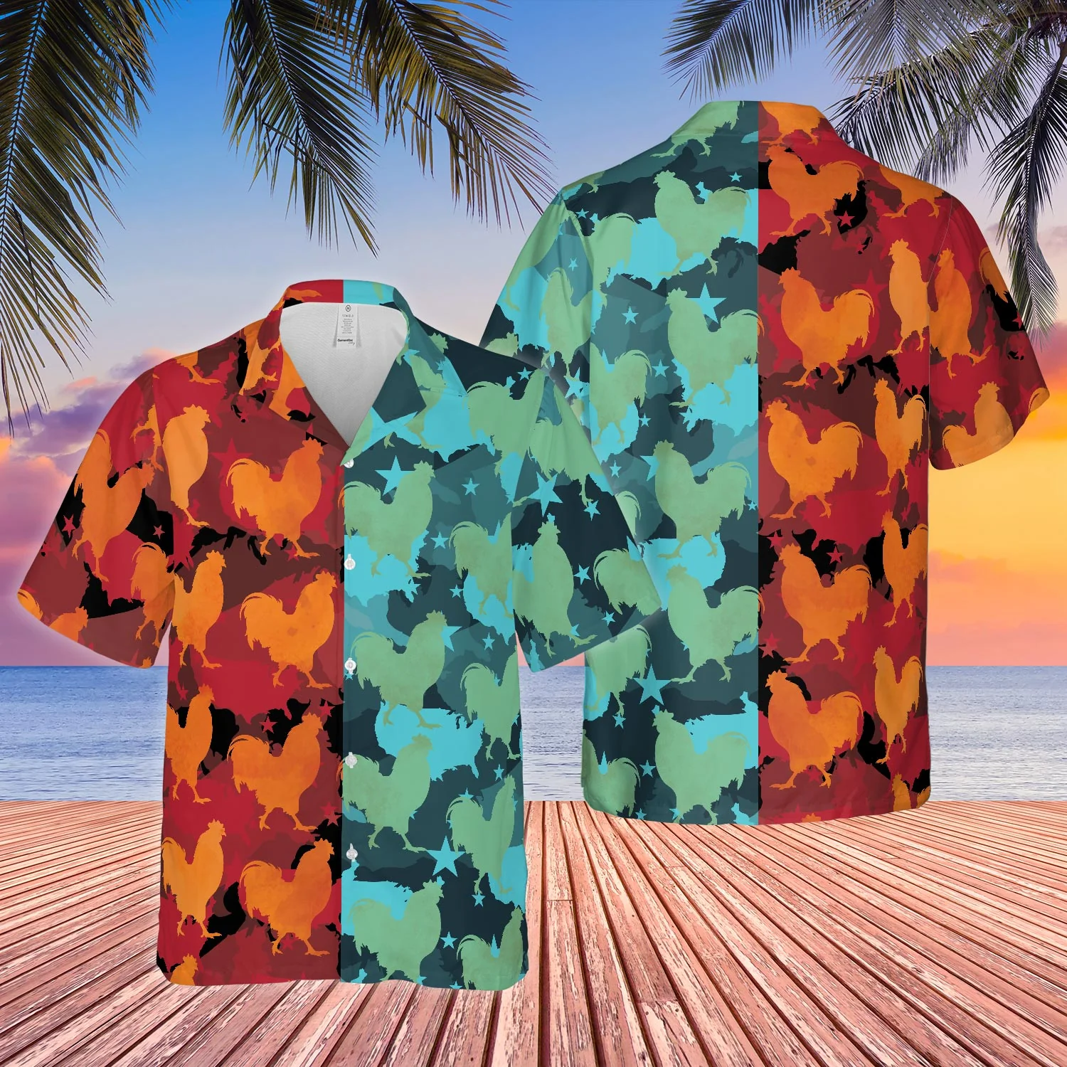 Rooster Camo Hot And Cold All Over Printed 3D Hawaiian Shirt