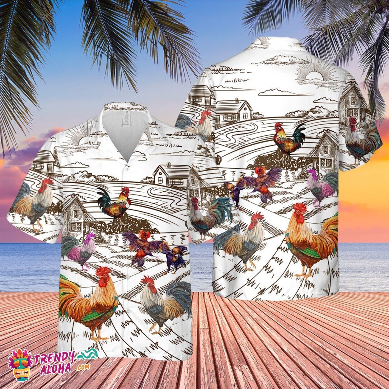 Rooster Chicken All Over Print Tropical Hawaiian Aloha Shirt