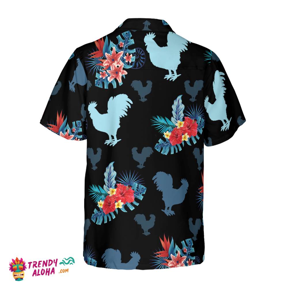 Rooster In Tropical Blue Hawaiian Shirt