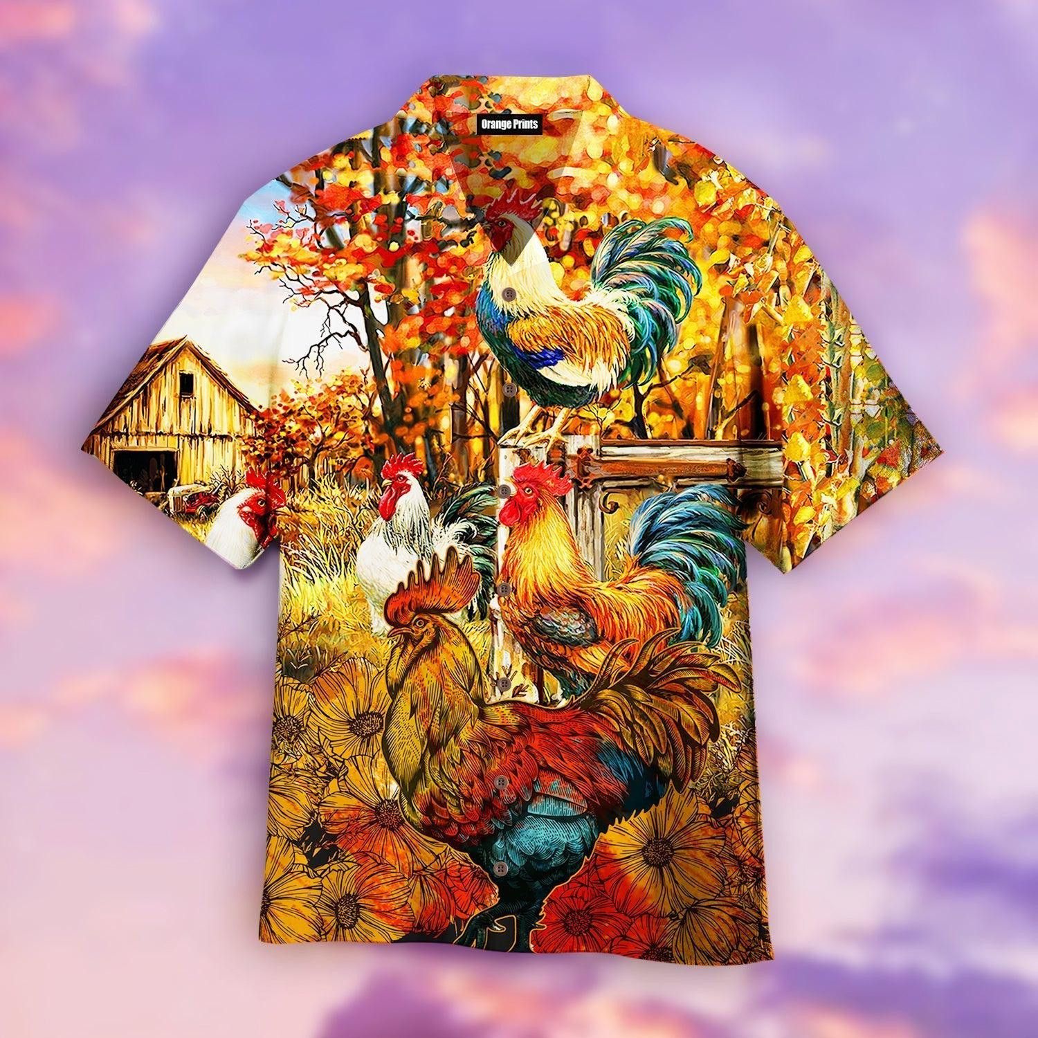 Rooster Inspired Tropical Theme Aloha Hawaiian Shirt