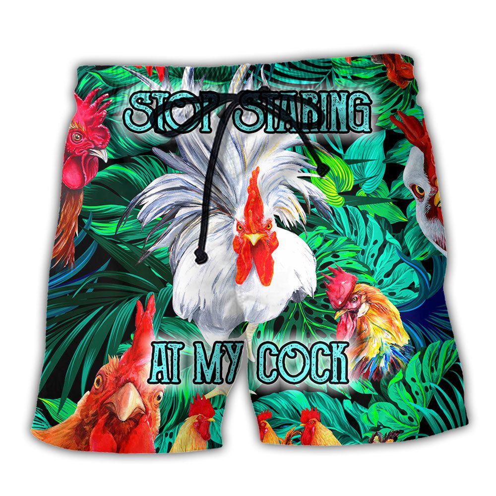 Rooster Stop Staring At My Cock Funny Trendy Aloha Hawaiian Beach Shorts