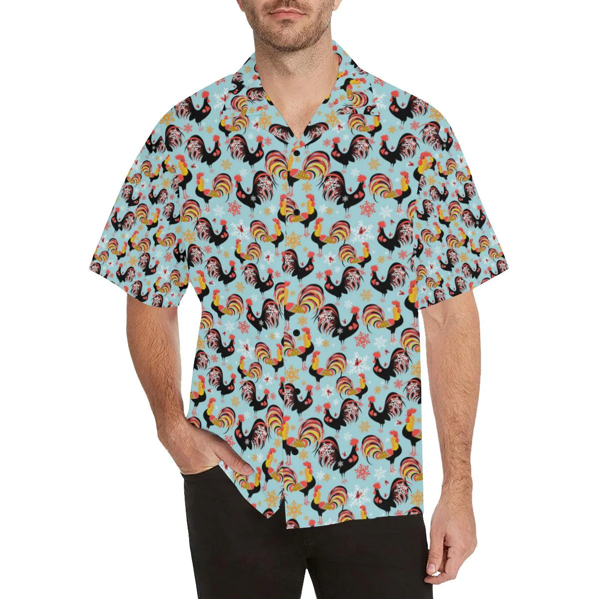 Rooster Themed Design Trendy Hawaiian Shirt, Chicken Lover Trendy Hawaiian Shirt For Summer Gifts