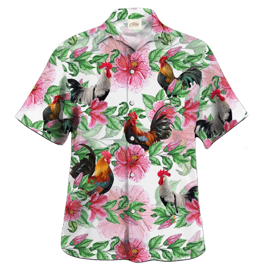 Rooster Trendy Hawaiian Shirt, Farmer Trendy Hawaiian Shirts, Summer Tropical Shirts, Gift For Him, Funny Trendy Hawaiian Shirts