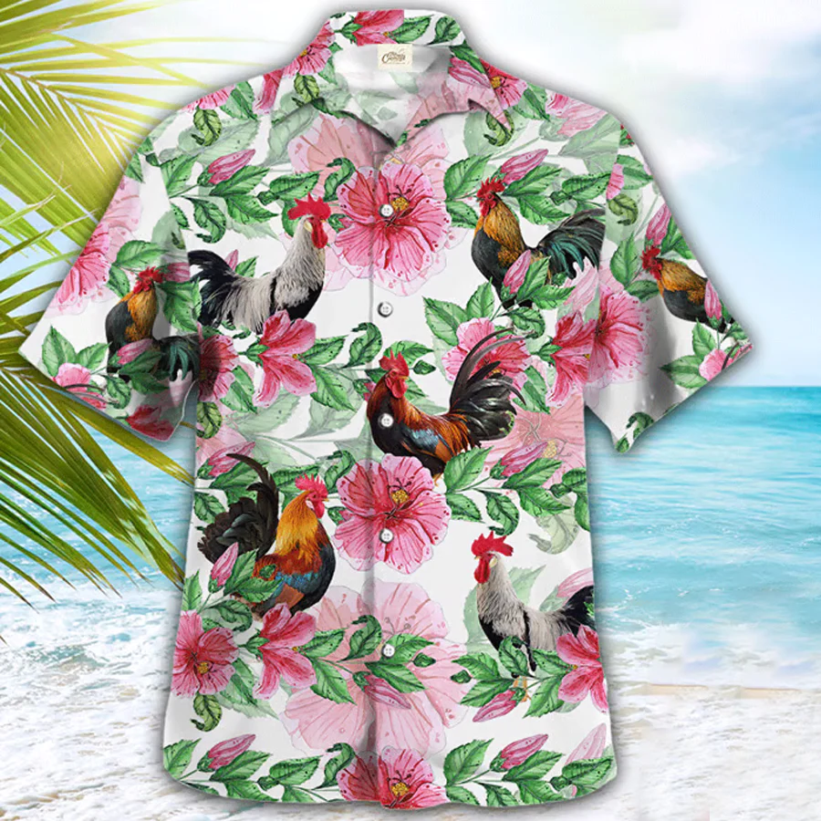Rooster Trendy Hawaiian Shirt, Farmer Trendy Hawaiian Shirts, Summer Tropical Shirts, Gift For Him, Funny Trendy Hawaiian Shirts