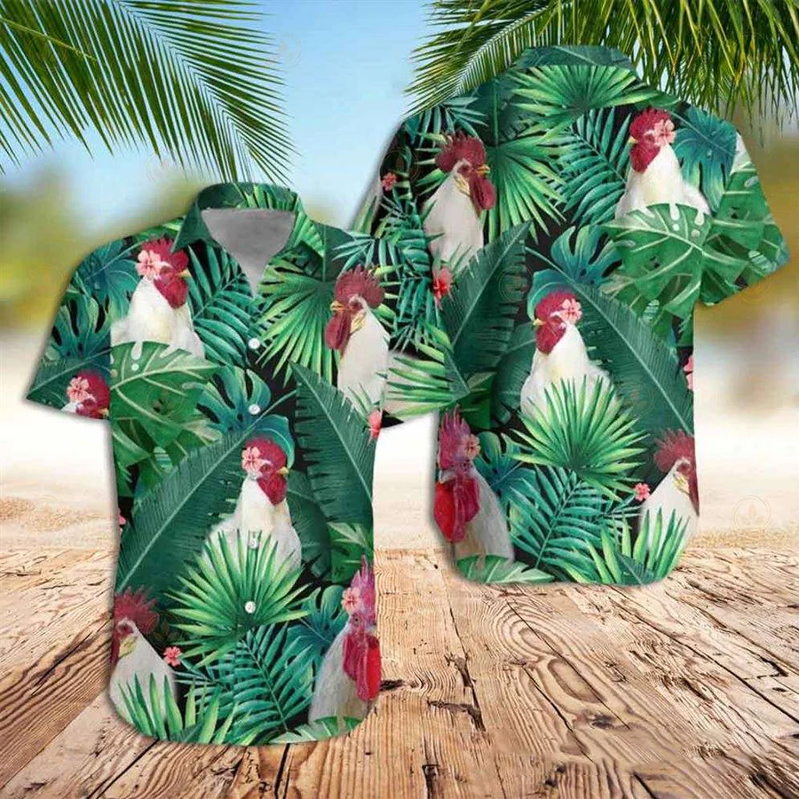 Rooster Trendy Hawaiian Shirt, Tropical White Rooster Trendy Hawaiian Shirt For Men And Women Custom Style