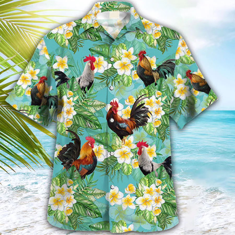 Rooster Tropical Trendy Hawaiian Shirt, Chicken Trendy Hawaiian Shirt, Animal Trendy Hawaiian Shirts, Farmer Shirt For Men And Women
