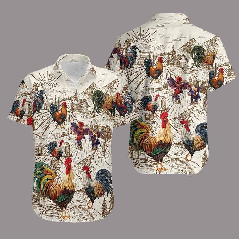Rooster Vintage Hawaiian Aloha Shirts Gift For Farmer, Chicken Lover Trendy Hawaiian Shirt For Summer Gifts