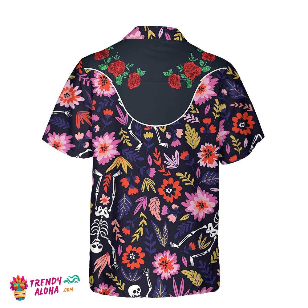 Rose Dancing Skeleton Dia De Los Muertos Hawaiian Shirt, Day Of The Dead Gift Shirt