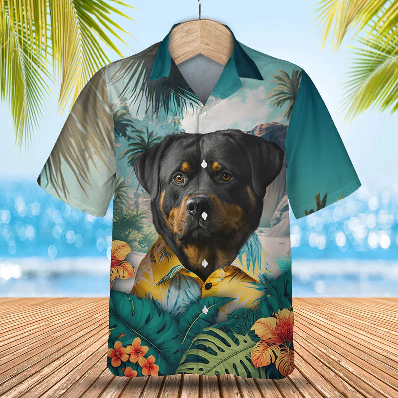 Rottweiler 3D Tropical Trendy Hawaiian Shirt, Dog Lover Trendy Hawaiian Shirt, Summer Trendy Hawaiian Shirt For Men And Women