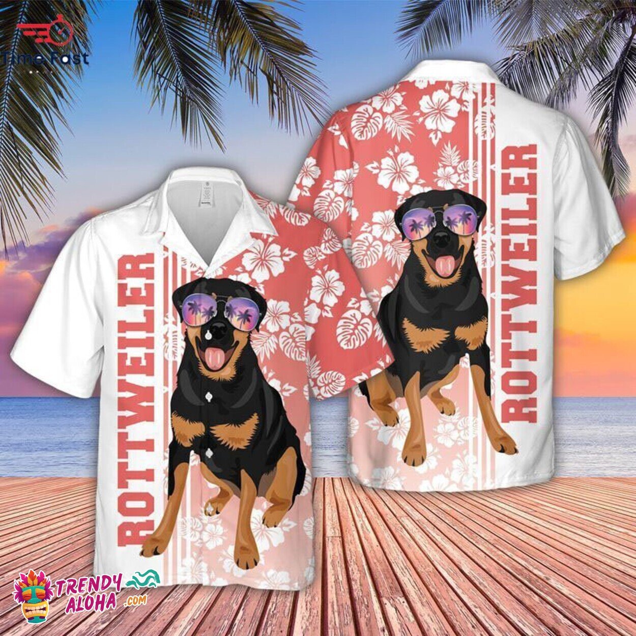 Rottweiler Dog Tropical Summer Men’s Aloha Hawaiian Shirt S to 5XL