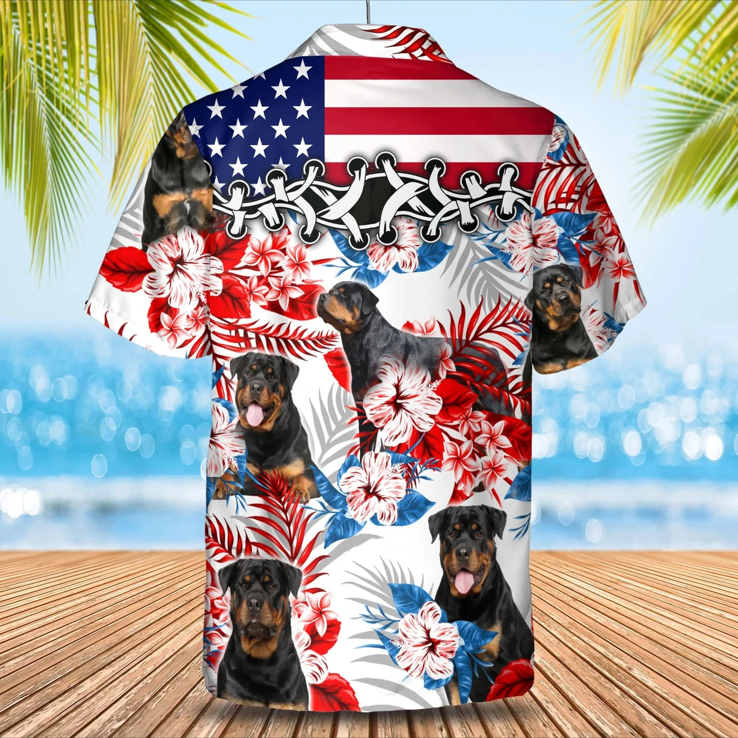 Rottweiler Flower American Trendy Hawaiian Shirt, Summer Aloha Shirt, Men Trendy Hawaiian Shirt, Women Trendy Hawaiian Shirt