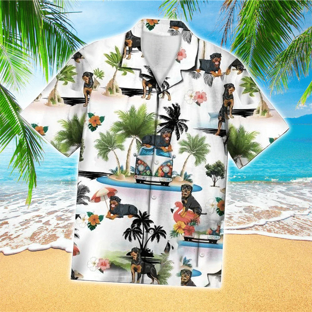 Rottweiler Vacation Trendy Hawaiian Shirt, Dog Short Sleeve Hawaiian Aloha Shirt Rottweiler Vacation Trendy Hawaiian Shirt, Dog Short Sleeve Hawaiian Aloha Shirt