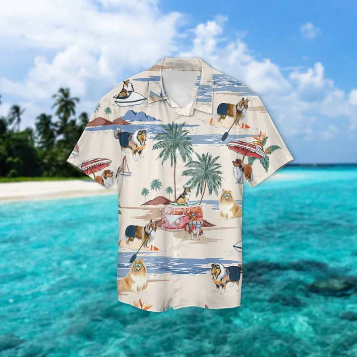 Rough Collie Summer Beach Trendy Hawaiian Shirt, Trendy Hawaiian Shirts For Men Women Short Sleeve Aloha Beach Shirt