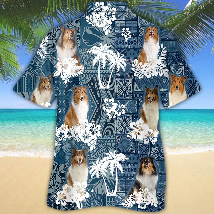 Rough Collie Trendy Hawaiian Shirt, Trendy Hawaiian Shirt Vintage Floral Dog, Men’s Trendy Hawaiian Shirt, Women’s Trendy Hawaiian Shirt