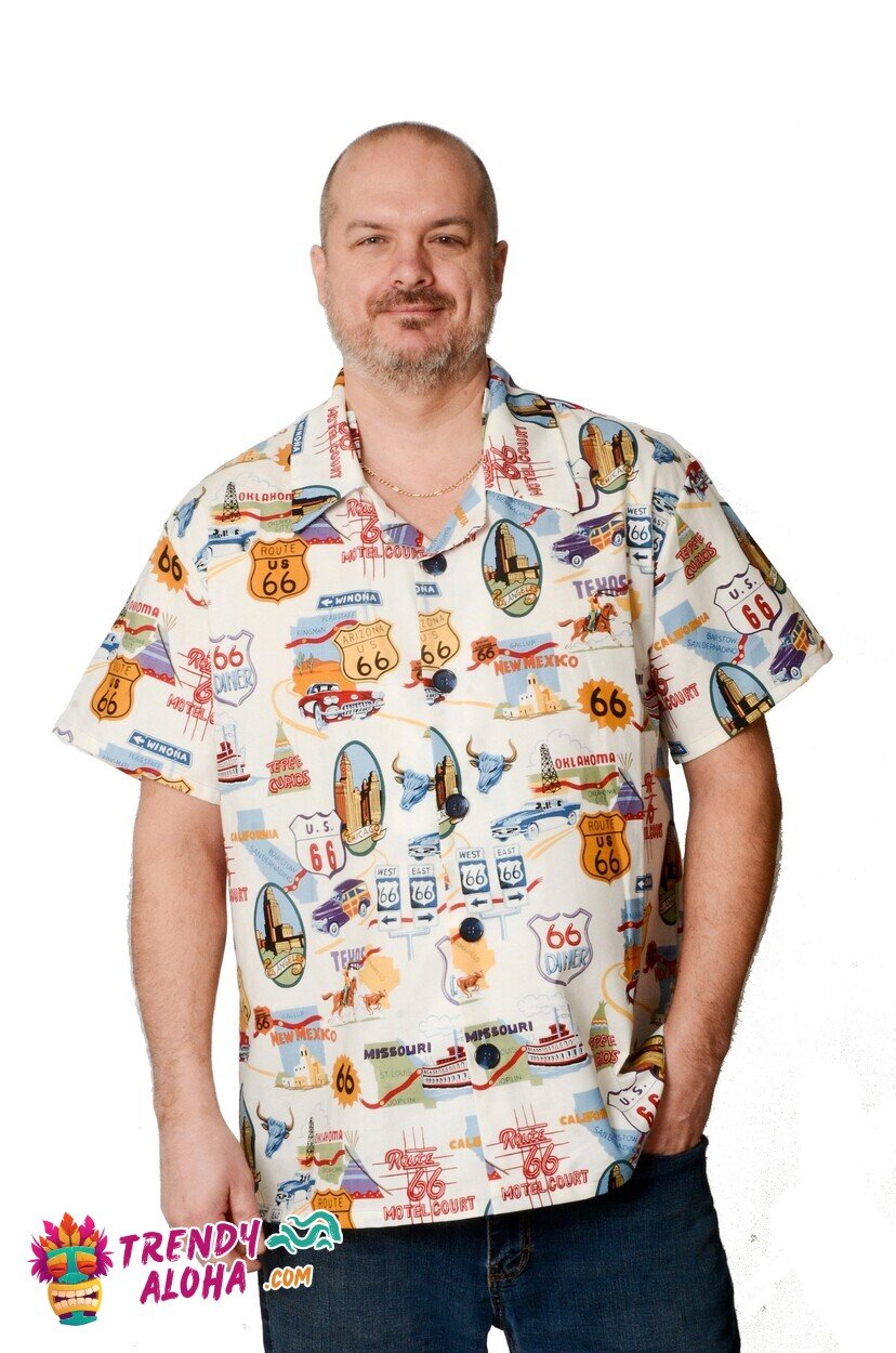 Route 66 Retro Americana Road Trip Pattern Hawaiian Shirt