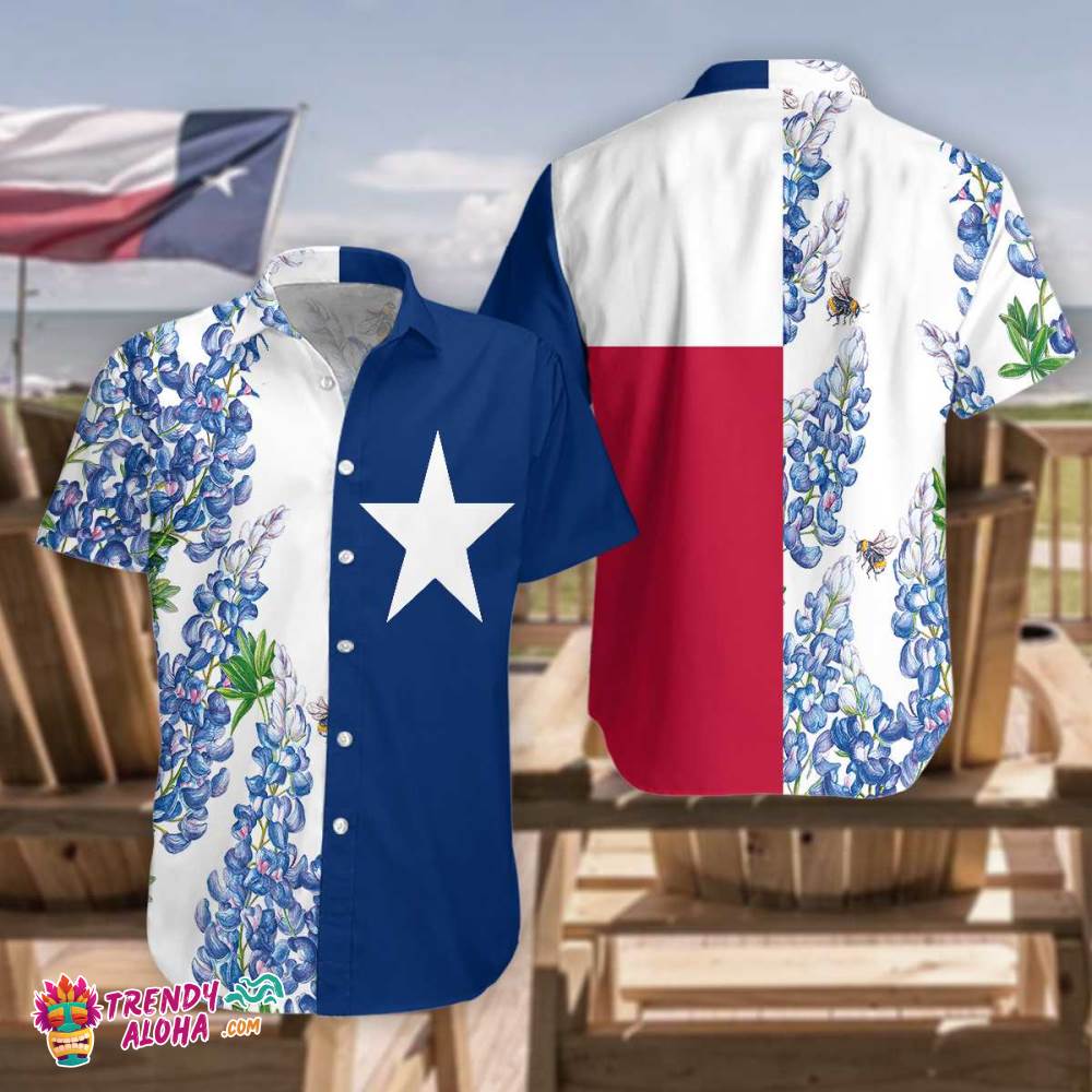 Royal Blue Bluebonnet Texas Hawaiian Shirt, Floral Texas Flag Shirt Horizontal Version, Proud Texas Shirt For Men Royal Blue Bluebonnet Texas Hawaiian Shirt, Floral Texas Flag Shirt Horizontal Version, Proud Texas Shirt For Men