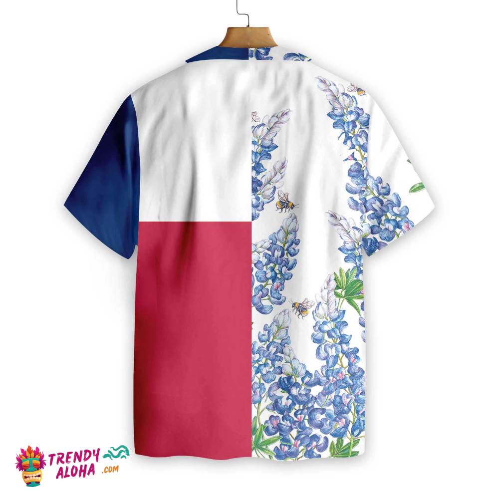 Royal Blue Bluebonnet Texas Hawaiian Shirt, Floral Texas Flag Shirt Horizontal Version, Proud Texas Shirt For Men