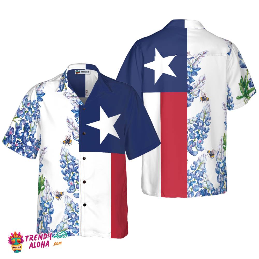 Royal Blue Bluebonnet Texas Hawaiian Shirt, Floral Texas Flag Shirt Vertical Version, Proud Texas Shirt For Men Royal Blue Bluebonnet Texas Hawaiian Shirt, Floral Texas Flag Shirt Vertical Version, Proud Texas Shirt For Men