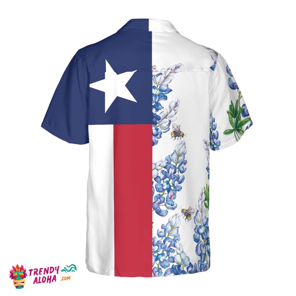 Royal Blue Bluebonnet Texas Hawaiian Shirt, Floral Texas Flag Shirt Vertical Version, Proud Texas Shirt For Men