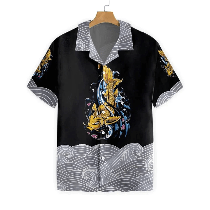 Royal Golden Koi Fish On Waves Trendy Hawaiian Shirt