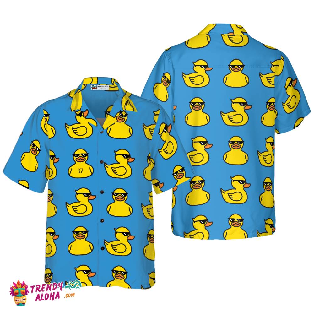 Rubber Yellow Duck Hawaiian Shirt, Blue Water Toy Duck With Sunglasses Hawaiian Shirt Rubber Yellow Duck Hawaiian Shirt, Blue Water Toy Duck With Sunglasses Hawaiian Shirt
