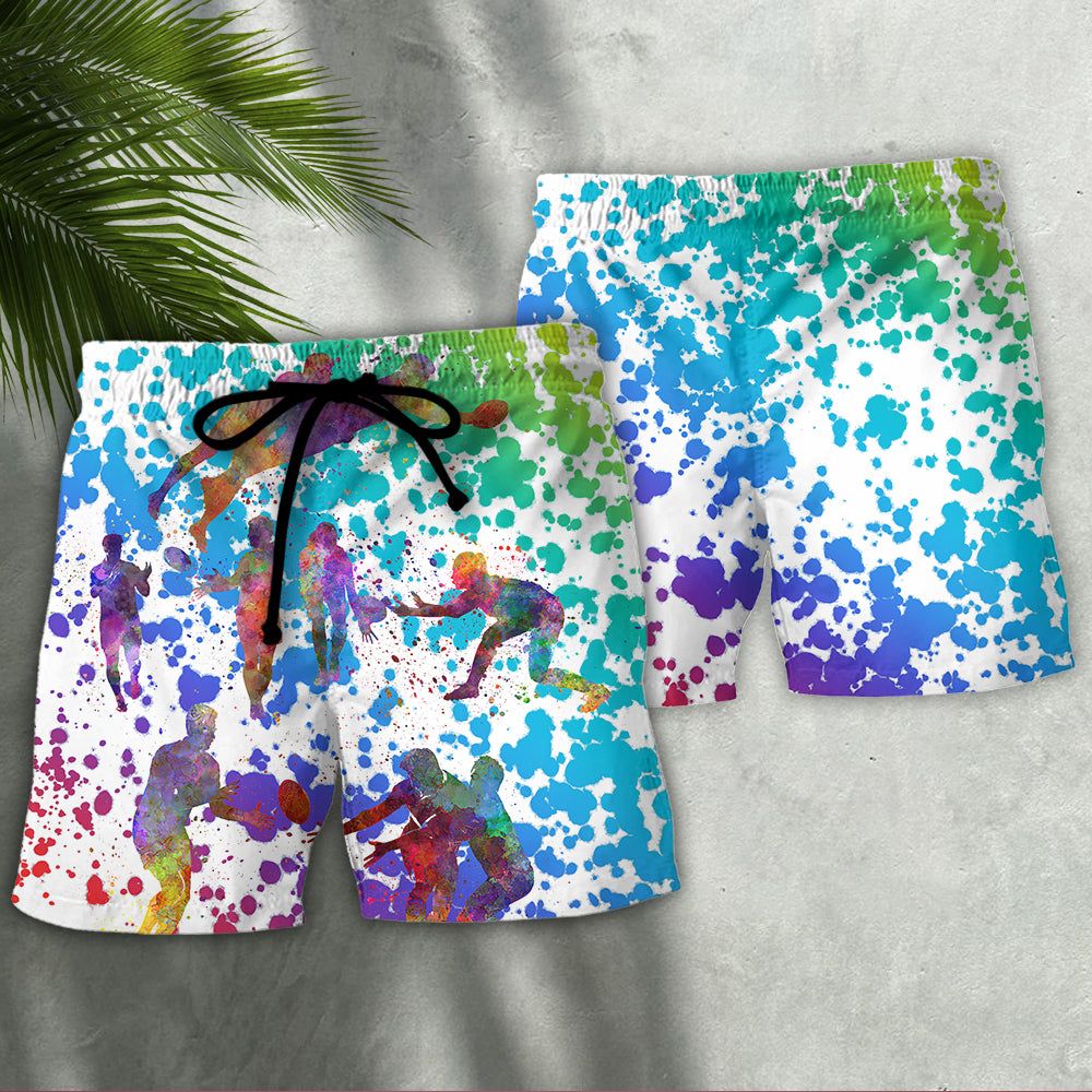 Rugby Colorful Painting Trendy Aloha Hawaiian Beach Shorts