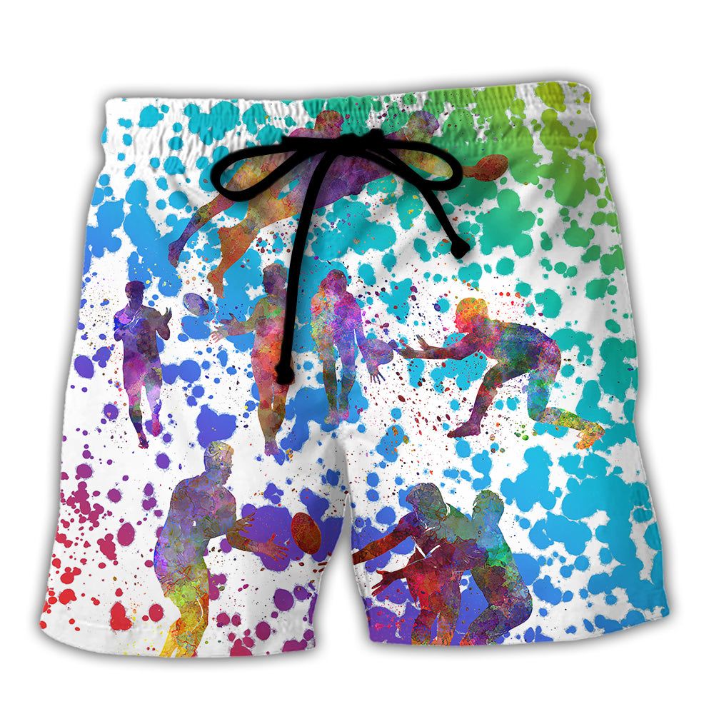 Rugby Colorful Painting Trendy Aloha Hawaiian Beach Shorts