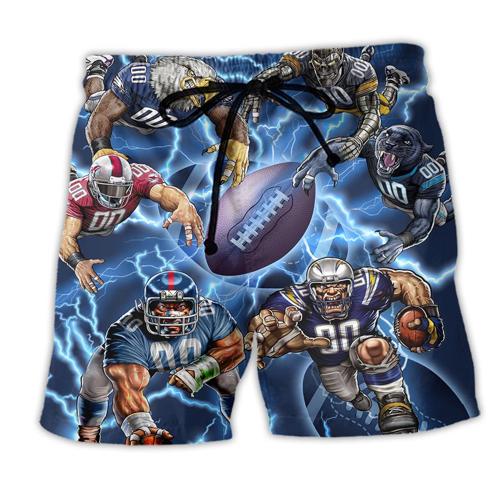 Rugby Lover Blue Lightning Trendy Aloha Hawaiian Beach Shorts