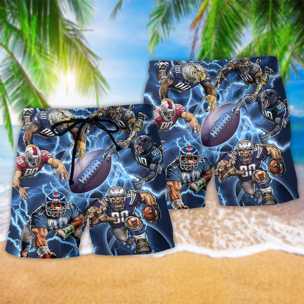 Rugby Lover Blue Lightning Trendy Aloha Hawaiian Beach Shorts