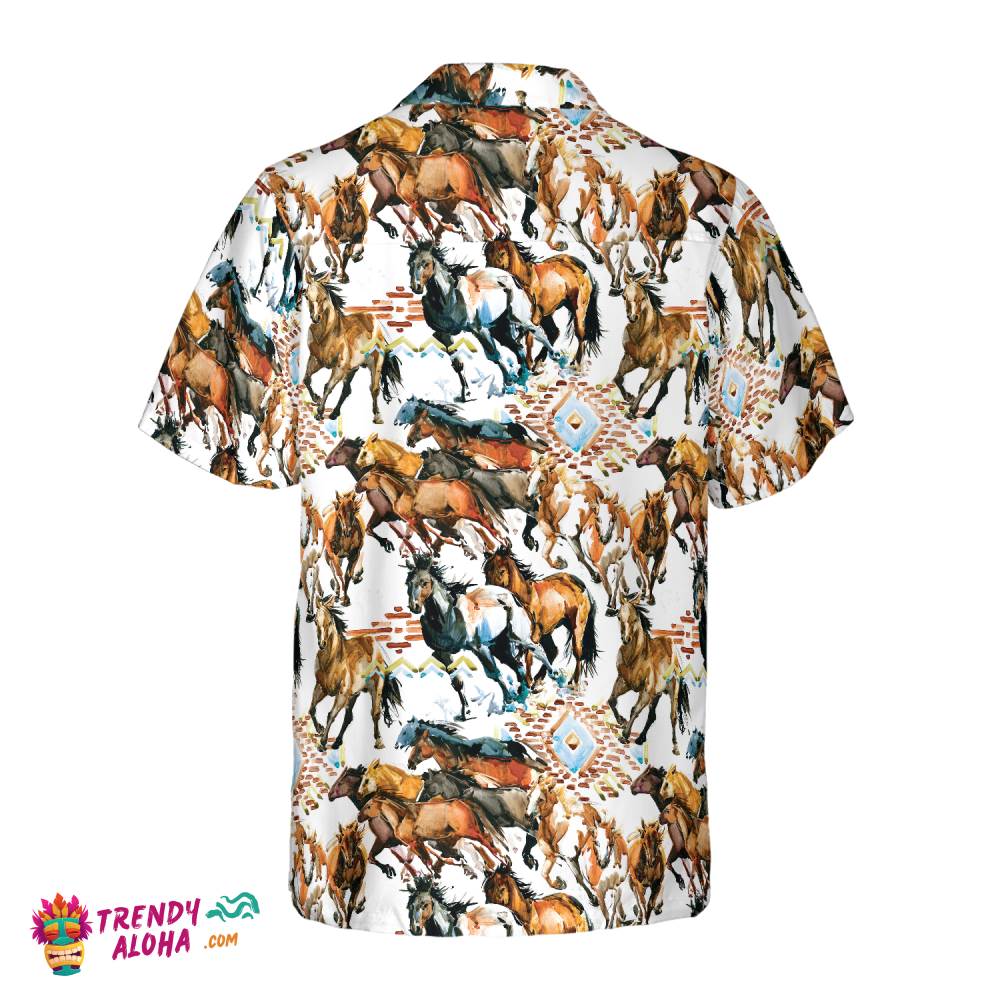 Running Wild Horse With Tribal Texture Hawaiian Shirt