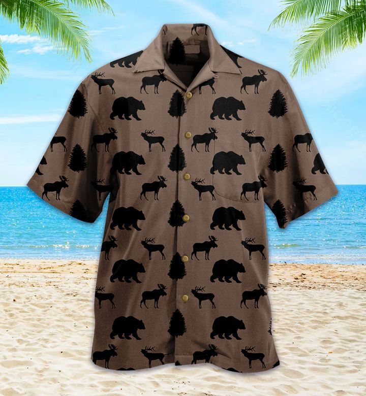 Rustic Bear And Moose Brown Hawaiian Shirt 3D Summer Gifts