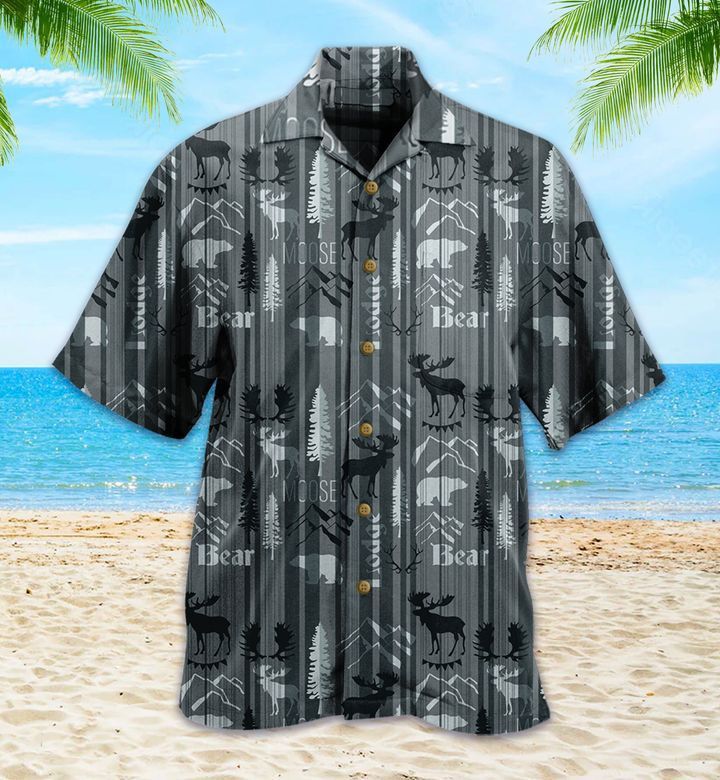 Rustic Deer Moose And Bear Grey Hawaiian Shirt 3D Summer Gifts