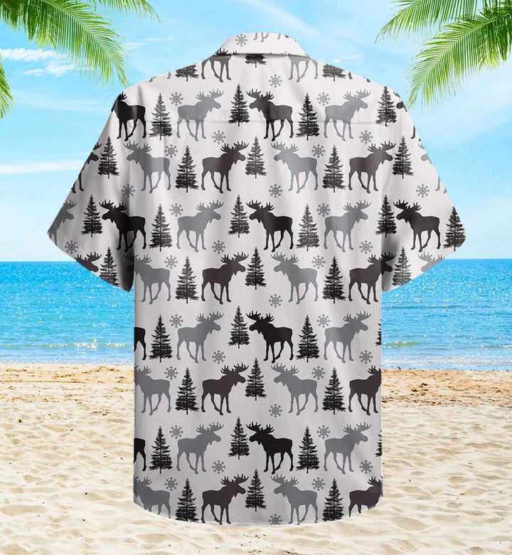 Rustic Deer Moose And Bear Tree Grey Trendy Hawaiian Shirt 3D Summer Gifts