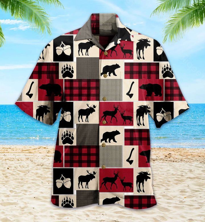 Rustic Moose And Bear Red Vintage Hawaiian Shirt 3D Summer Gifts
