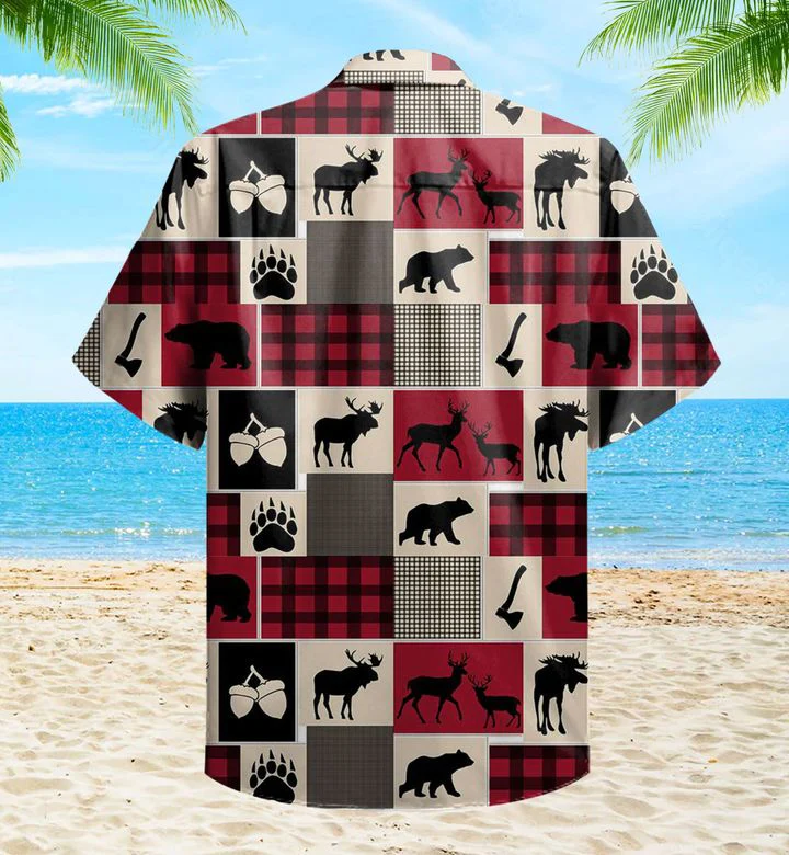 Rustic Moose And Bear Red Vintage Trendy Hawaiian Shirt 3D Summer Gifts