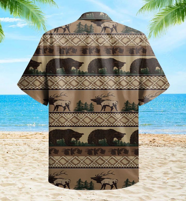 Rustic Moose Bear Brown Trendy Hawaiian Shirt 3D, Bear Lover Trendy Hawaiian Shirt For Summer Gifts